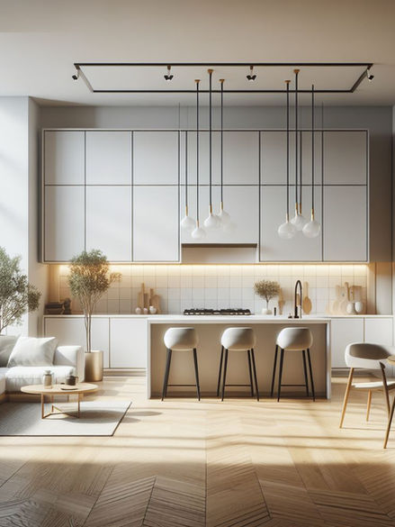 Modern Kitchen with white kitchen cabinets