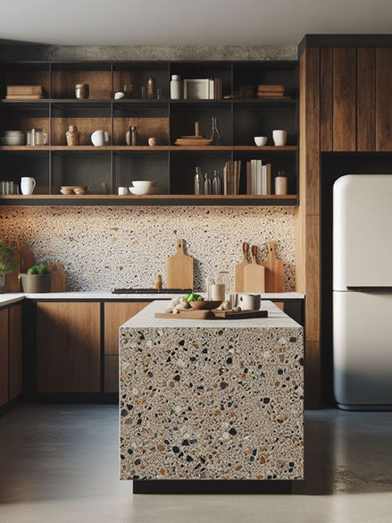 Walnut Kitchen with open shelves.