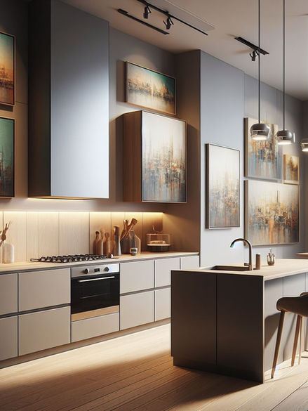 Modern Kitchen Idea with grey kitchen cabinets.