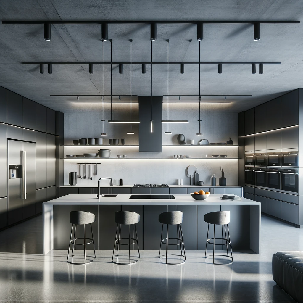 Luxury Kitchen Design Idea with grey cabinets and white countertops.