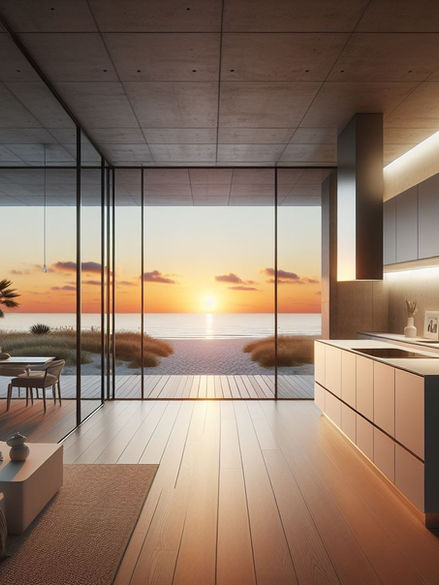 Galley kitchen with minimalist kitchen cabinets