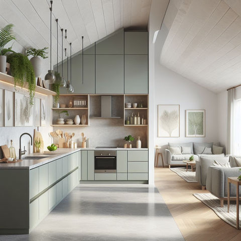 Small Apartment kitchen in Sage.
