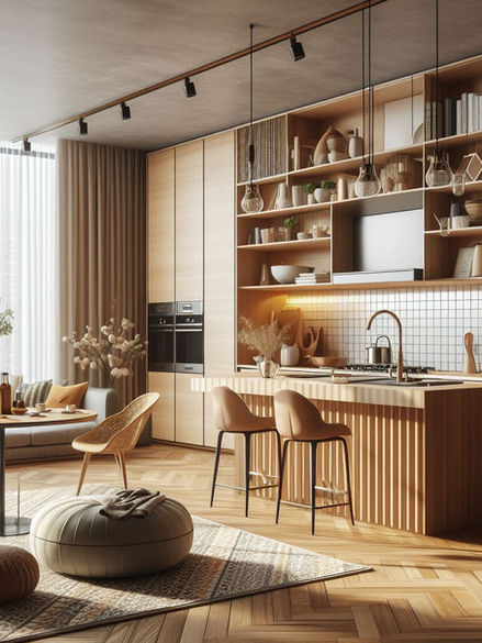 Oak Kitchen with open shelving.