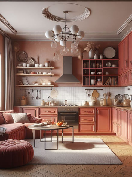 Farmhouse Style Red Kitchen Idea.