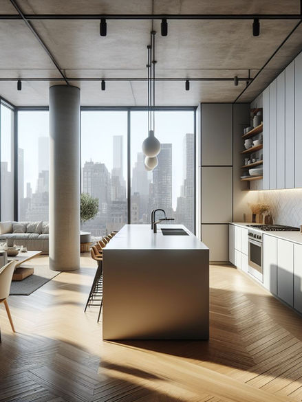 Large Modern Kitchen with Island in New York