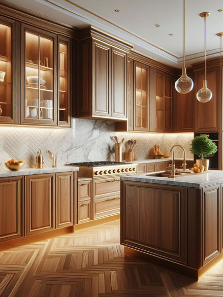 Traditional Kitchen with walnut kitchen cabinets.