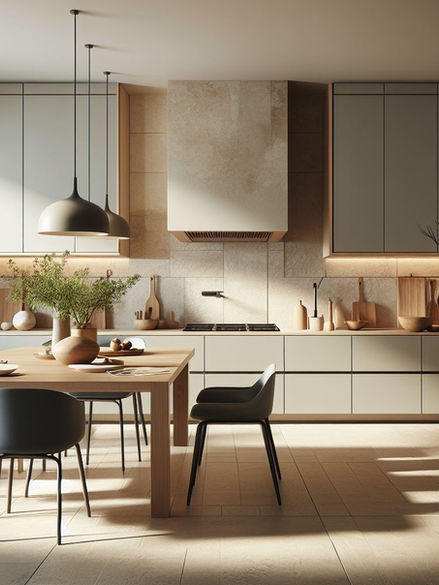 Japandi Kitchen Design Idea with natural tones and wood.