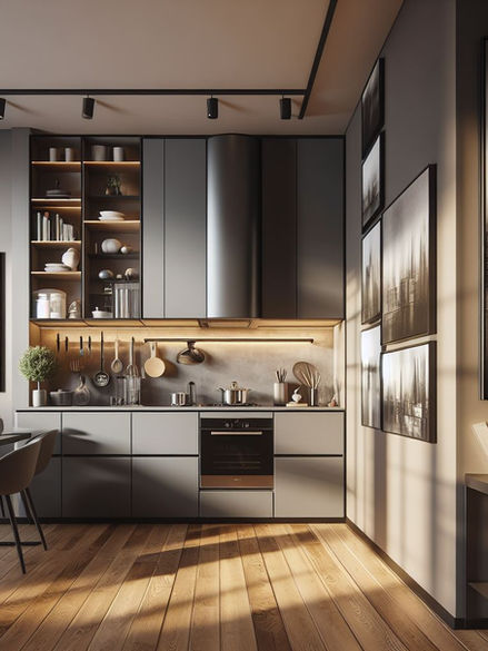 Small Studio Kitchen Idea in Grey.