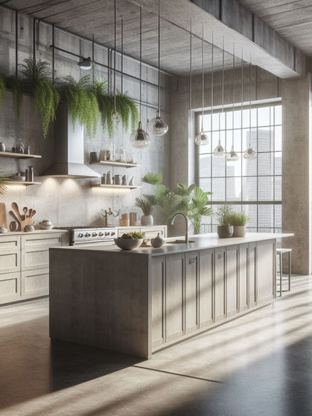 Large Kitchen with wood cabinets in a Brooklyn Loft.