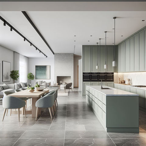 Large Sage Green Kitchen Design.