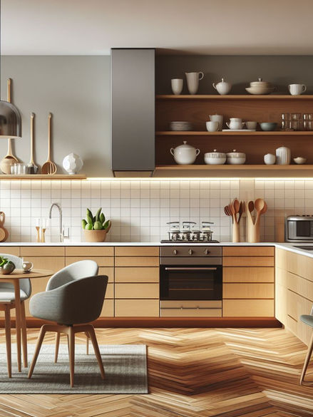 Modern sleek kitchen in oak.