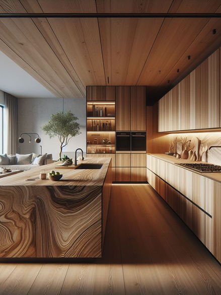 Kitchen with apple wood and stunning countertop.