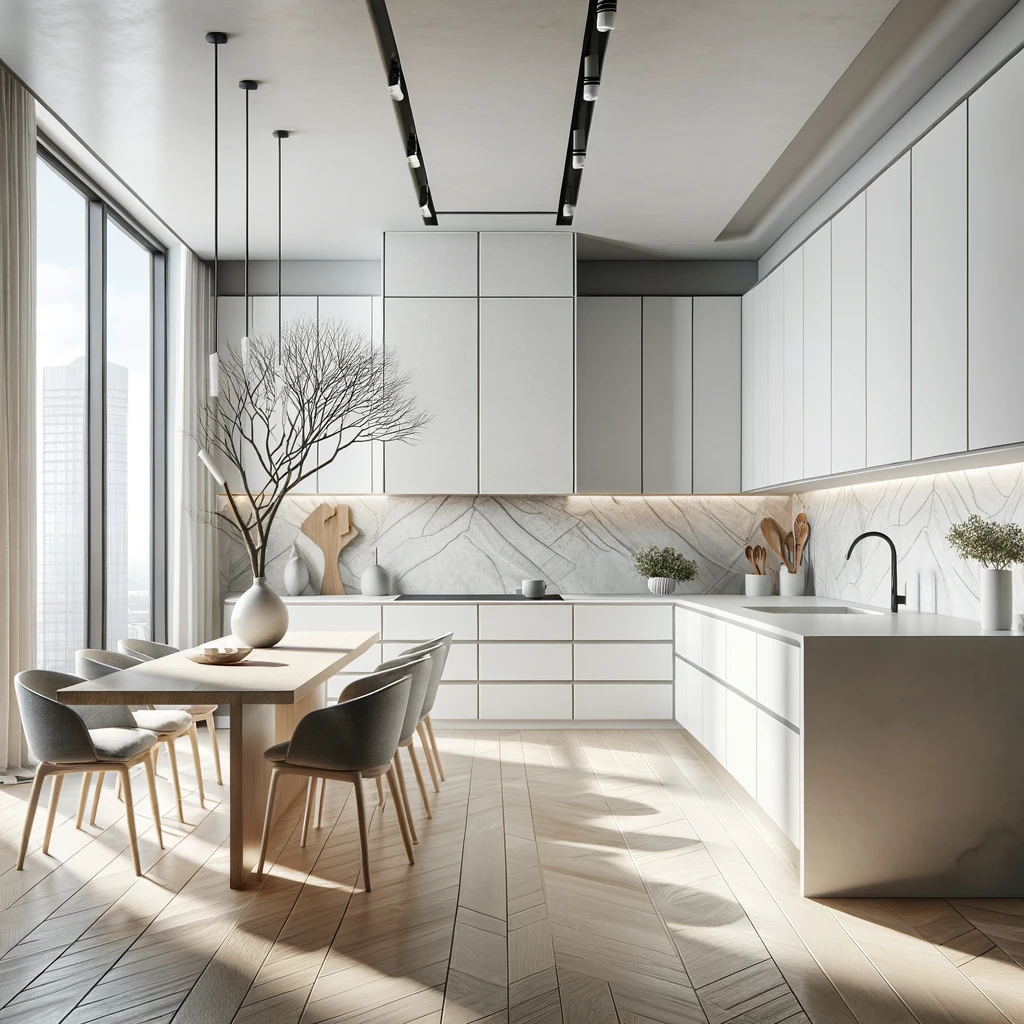 Large kitchen with ample storage and formal dining