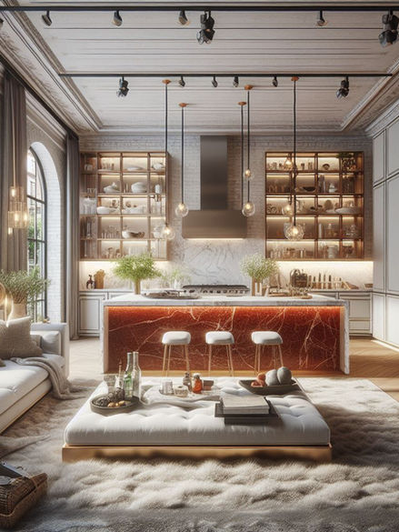 Opulent Kitchen with red stone.