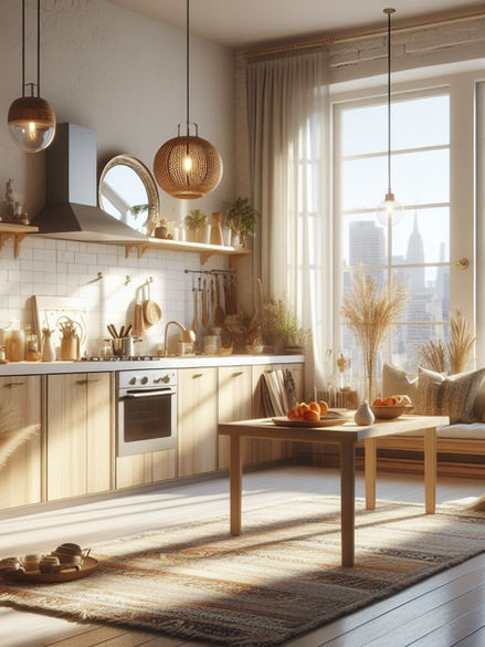 Small Kitchen with oak in a studio in New York.