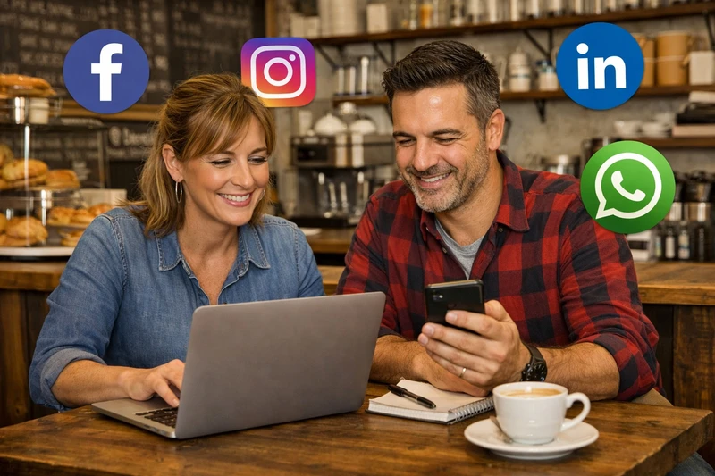 Dueño de un negocio publicando contenido en redes sociales