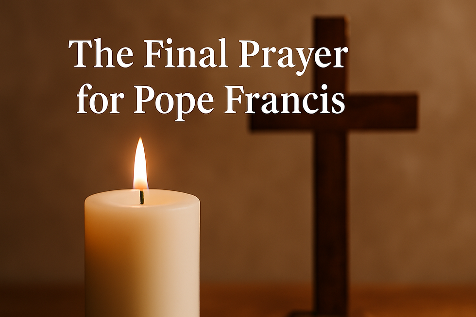 Candle and cross symbolizing a solemn prayer and remembrance for Pope Francis.