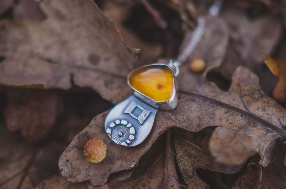 Thumbnail: Baltic Amber Mushroom House N.1 - Necklace