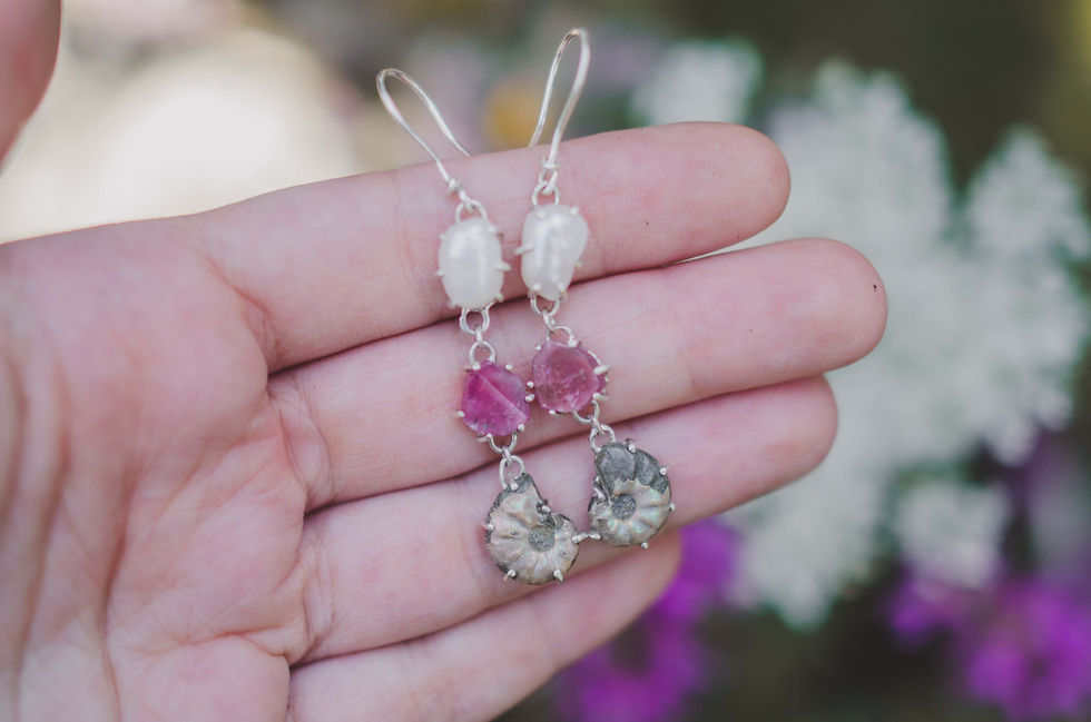 Thumbnail: Pearls, Tourmalines & Ammonite Earrings