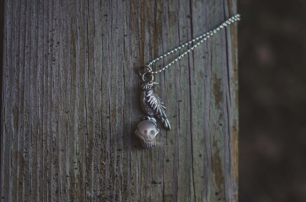 Thumbnail: Raven on a Pearl Skull Necklace