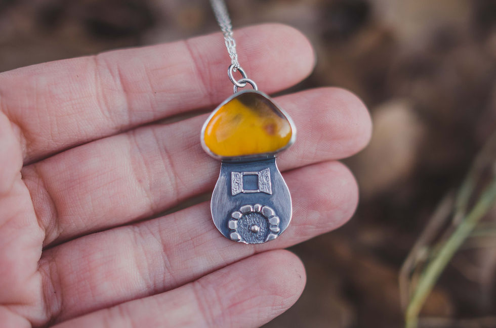 Thumbnail: Baltic Amber Mushroom House N.1 - Necklace