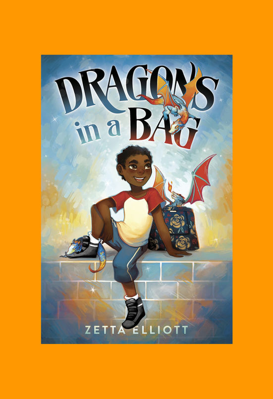 Cover image for middle grade read-aloud book Dragons in a Bag by Zetta Elliott. Perfect selection for One District One Book, Read Across America, and One Book One School.