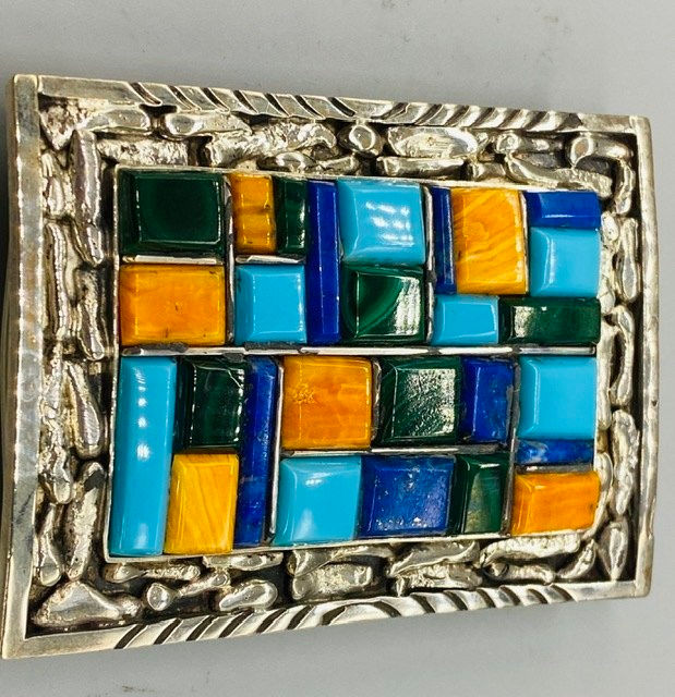 MULTI-COLORED BELT BUCKLE BY AARON BITSUI