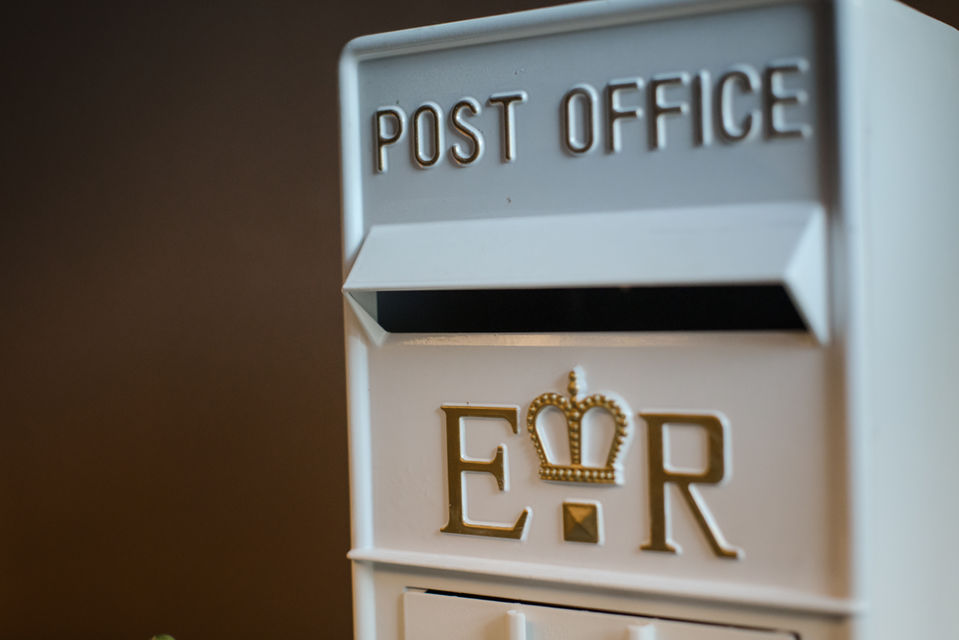 White post box wedding hire