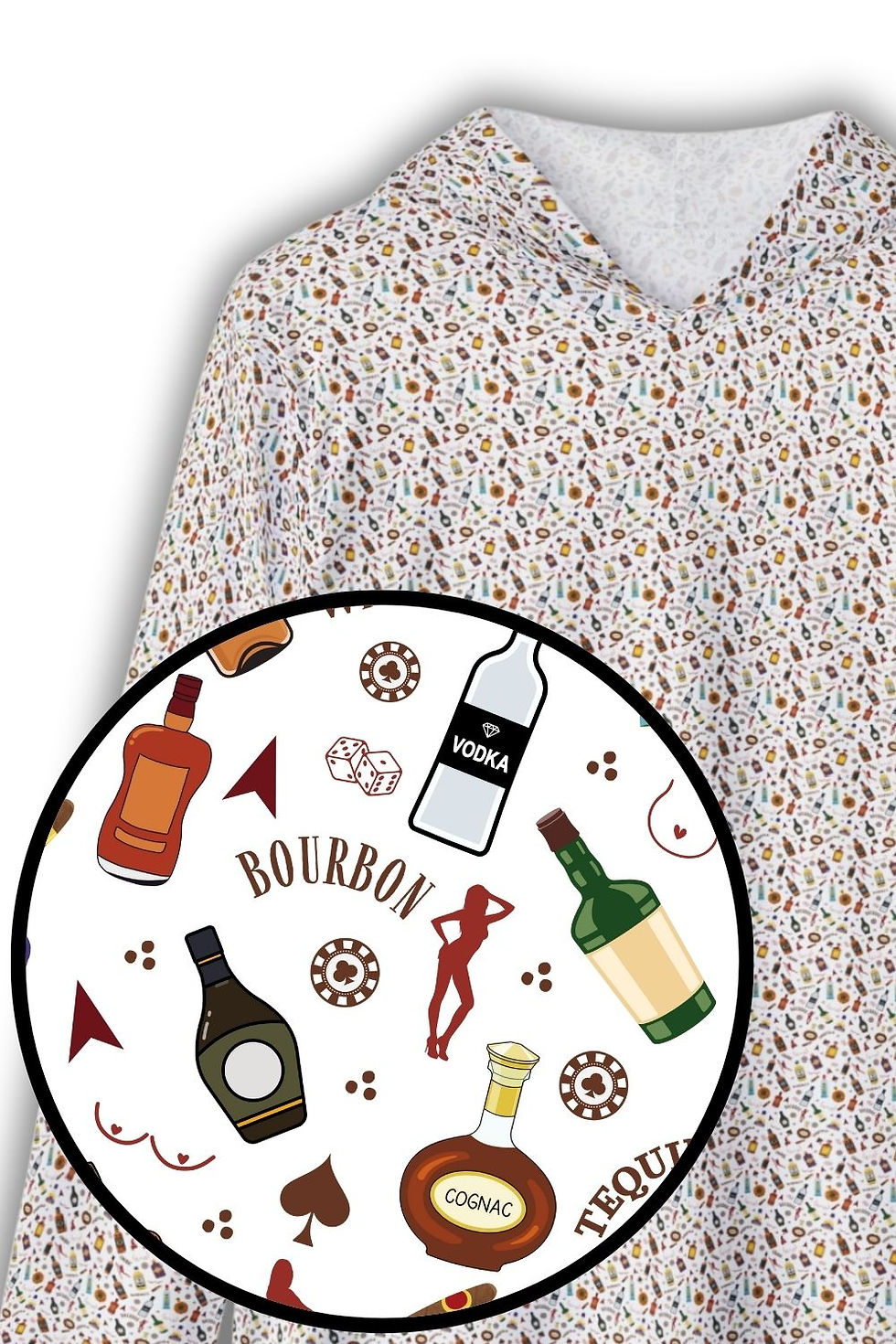 Sunshine Arts "Beer & Babes" microprint hoodie.