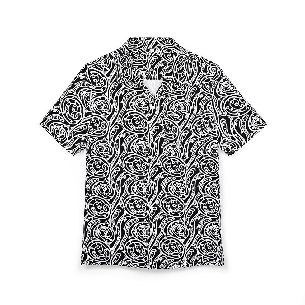 Stylish abstract button-down shirt in monochrome for casual wear.