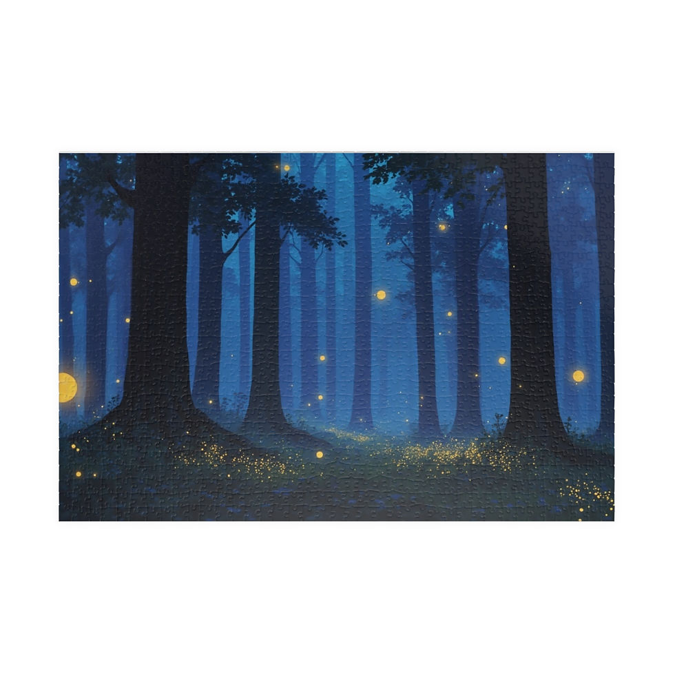 dark blue forest with fireflys