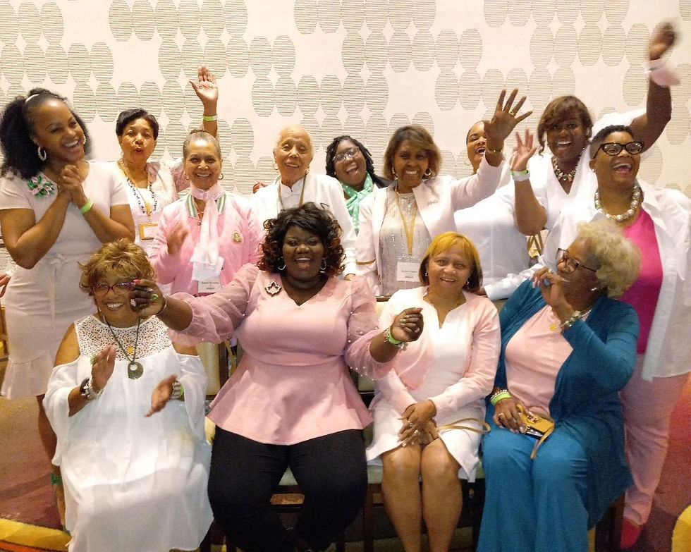 Psi Upsilon Omega chapter members at the 2022 Regional Conference laughing.