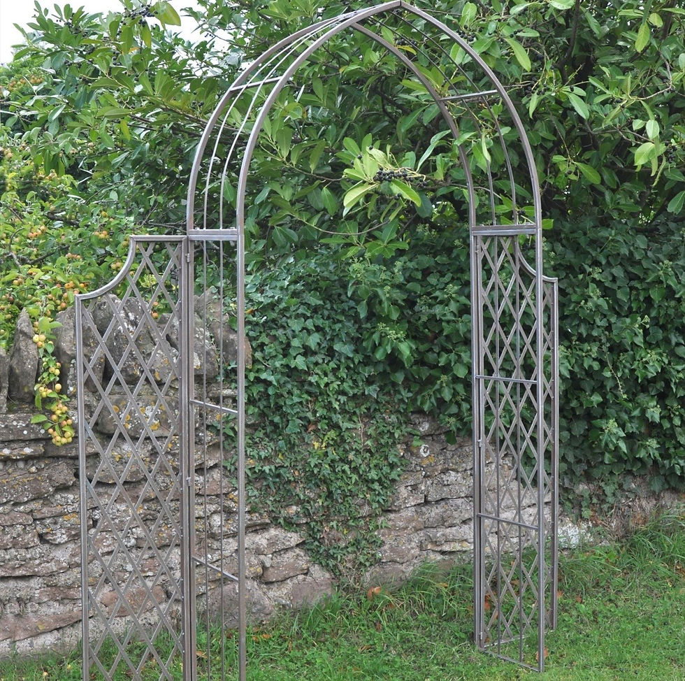 Garden Lattice Arch with Side Panels – antique green finish – front view