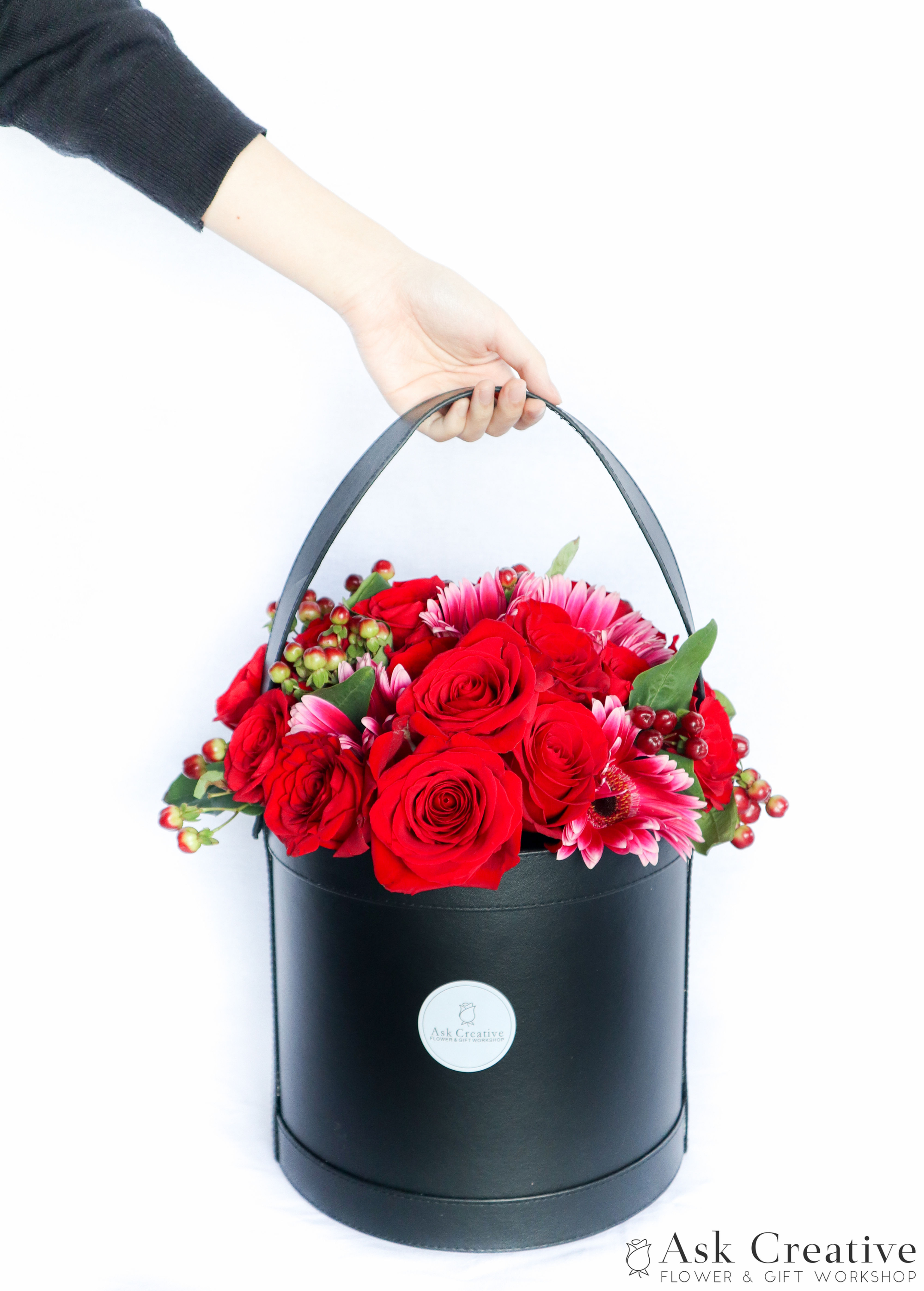 Faux Leather Bucket - 24 Roses