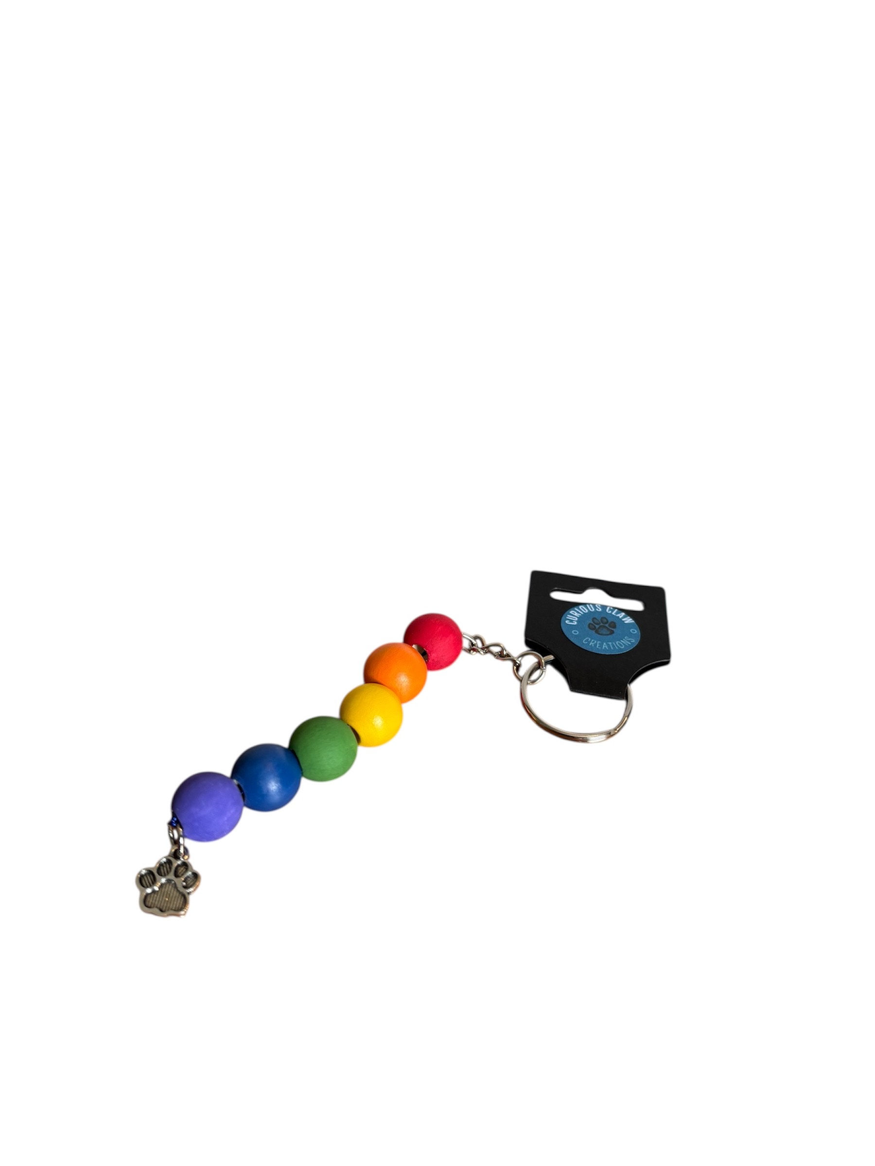 Rainbow Beaded Paw Print Keychain