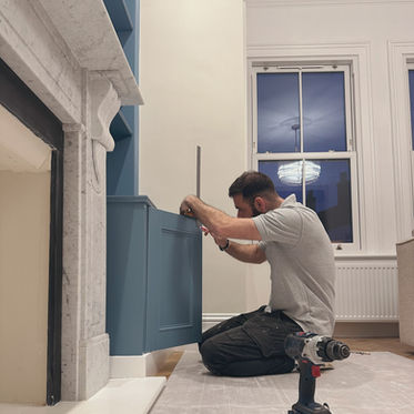 custom built alcove units hand made carpenter new heights carpentry home storage decor shaker style shelving cabinets Surrey 