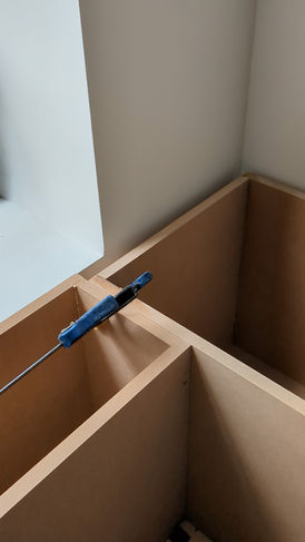 Custom-built Kitchen Seating Bench with in-built storage and soft close lids. Reigate, Surrey