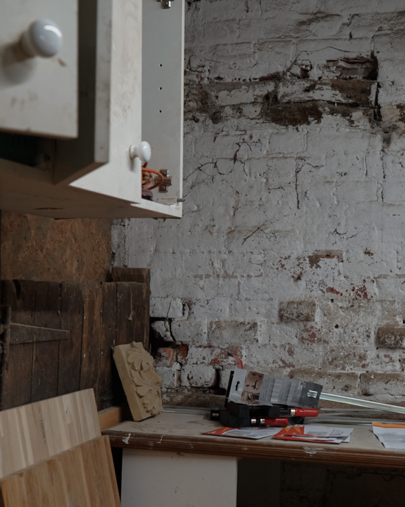 Behind the carpentry, New Heights Carpentry new workshop. Reigate, Surrey.