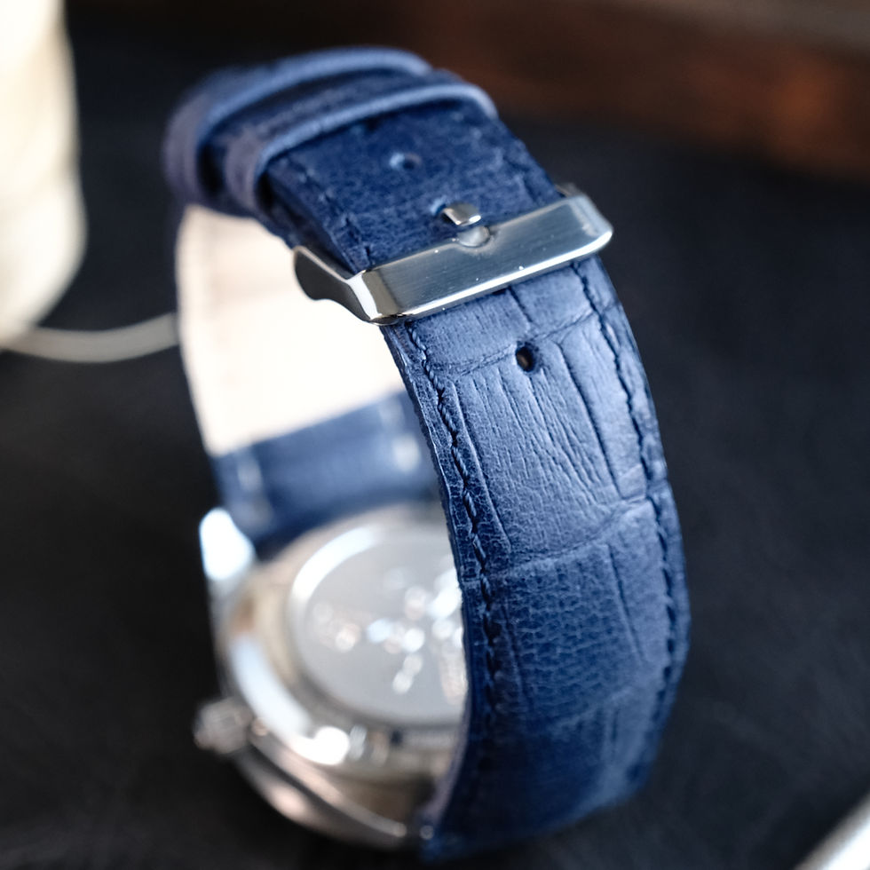 Küçük resim: Standart Lug Croco Bombeli Mavi Deri Kordon