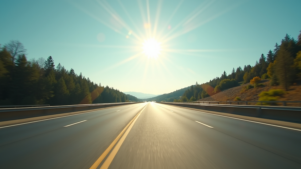 Eye-level view of a highway with clear lane markings under sunlight