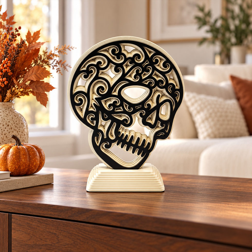 Midnight Filigree – Layered Wooden Skull Halloween Decor