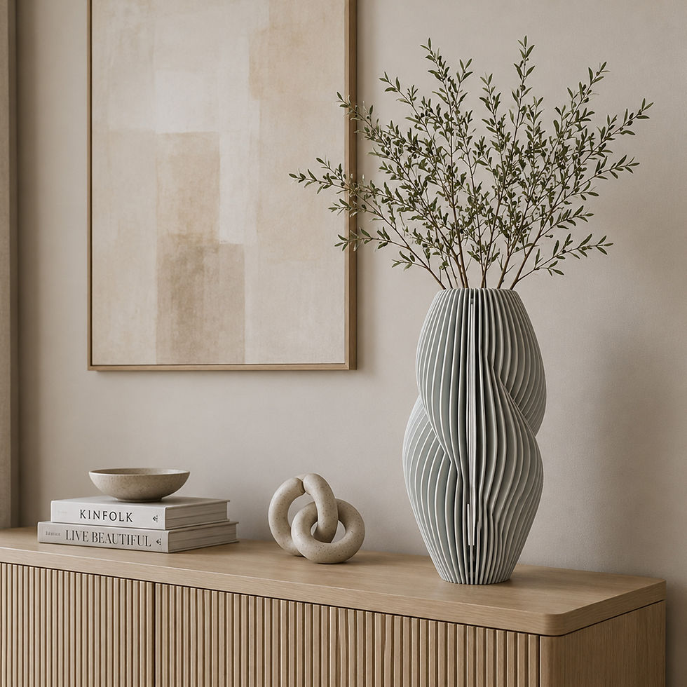 Küçük resim: Flowform Ahşap Vazo | Modern Parametrik Sanat ve İskandinav Tasarımı