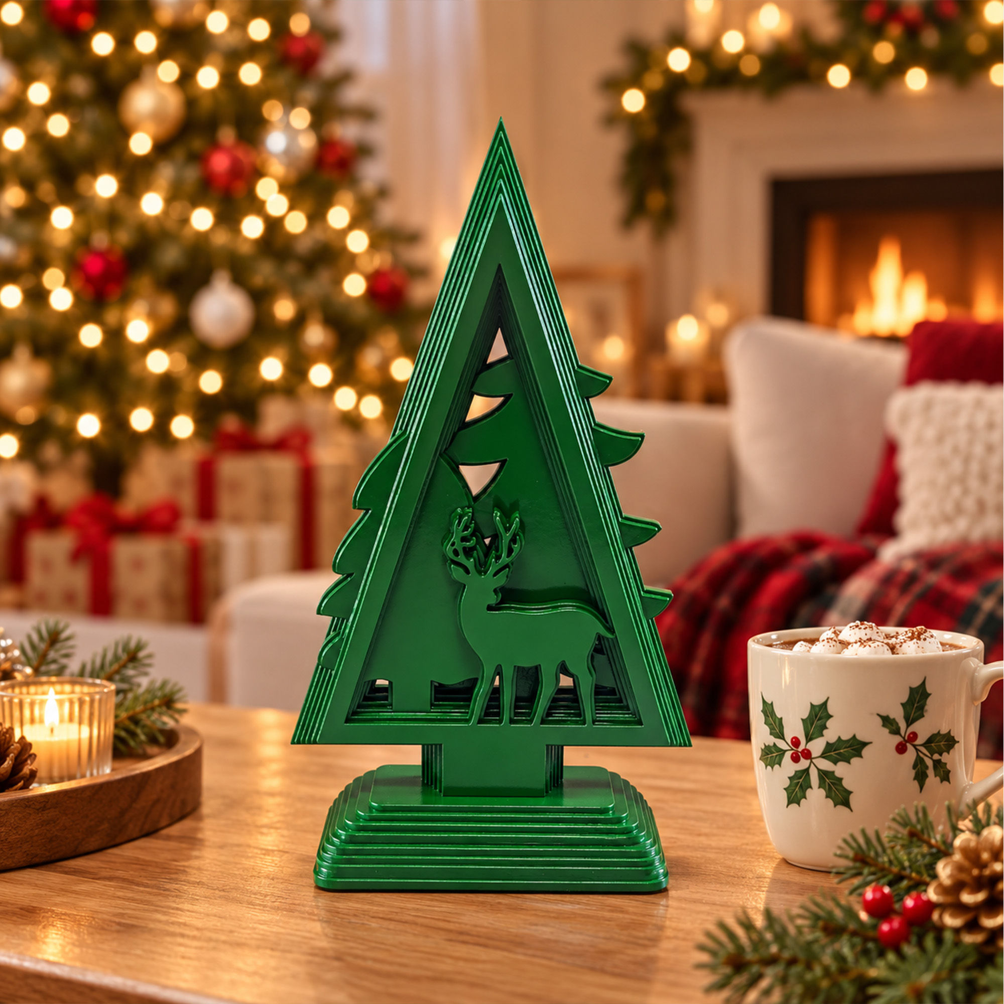 Deer Scene Layered Wooden Christmas Tree