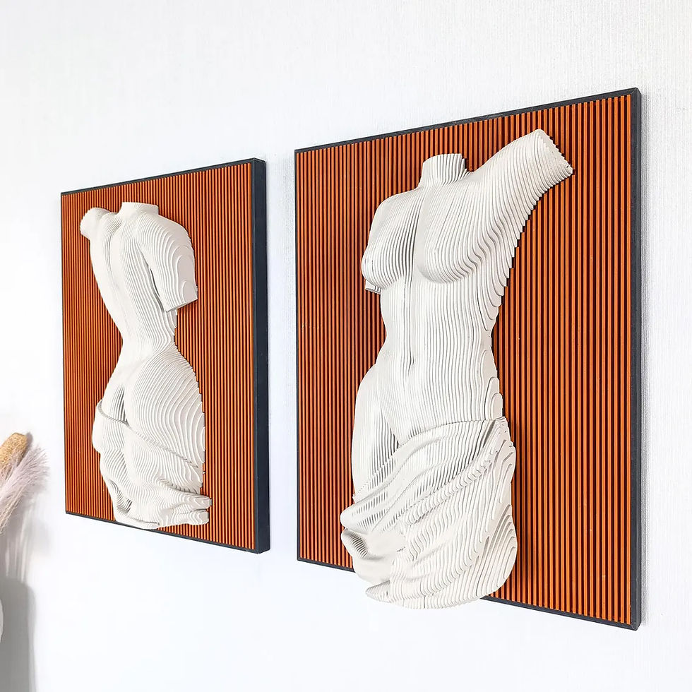 Thumbnail: Dual-Sided Orange Wood Woman Torso Set-side view