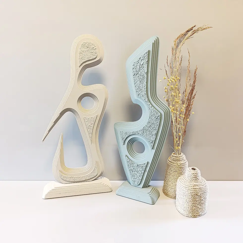 Küçük resim: Modern Soyut Ahşap Heykel Seti: Dokulu Minimalist Sanat