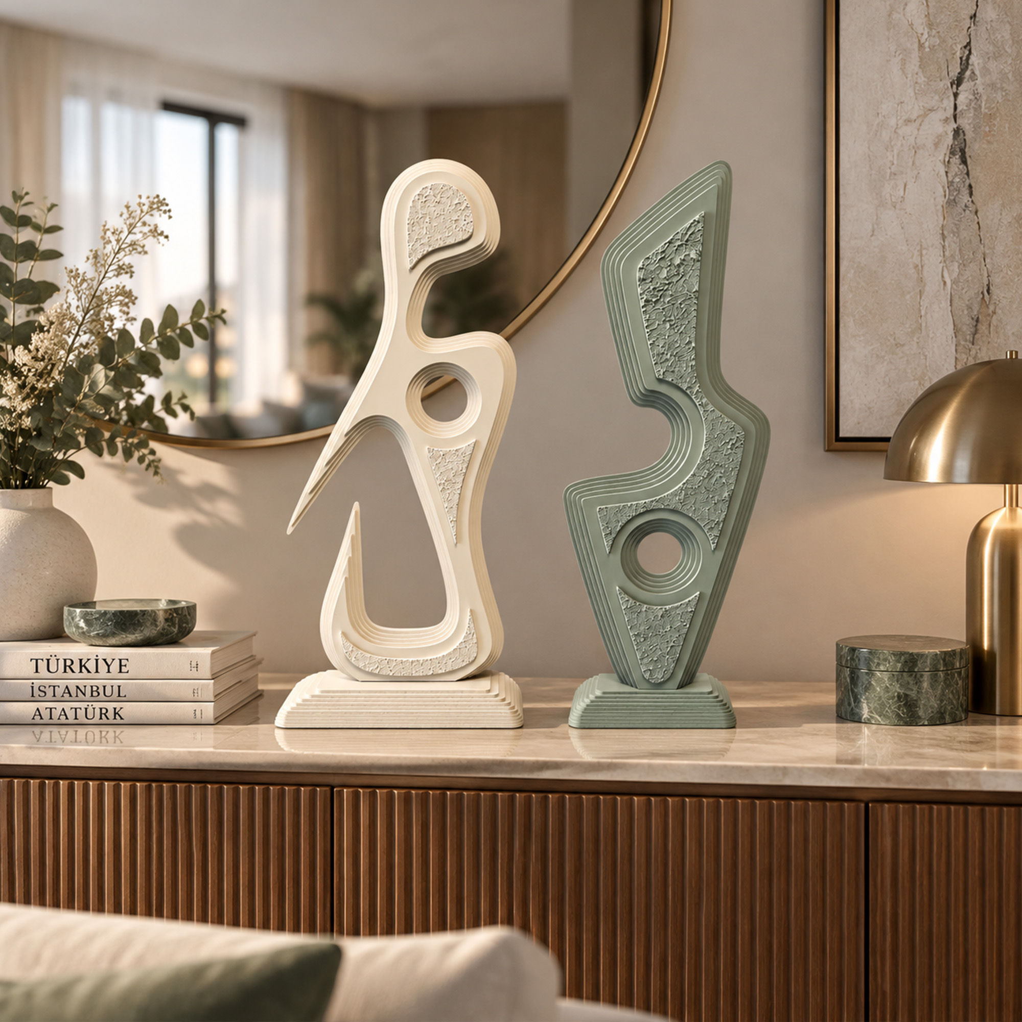 Dualis Heykel Seti | Modern Katmanlı Ahşap Sanatı – 2'li Set