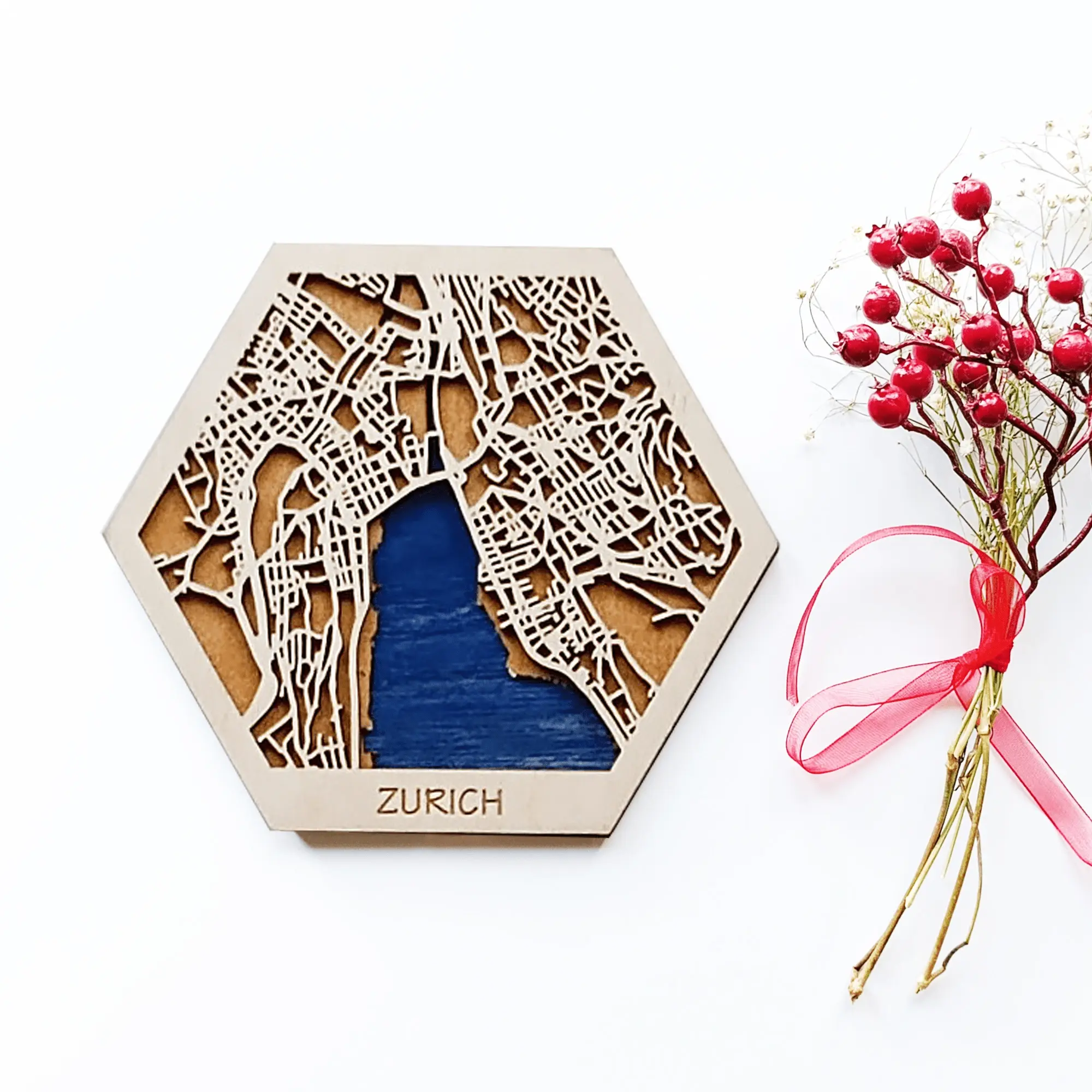 Zurich, Switzerland hexagonal wooden city maps