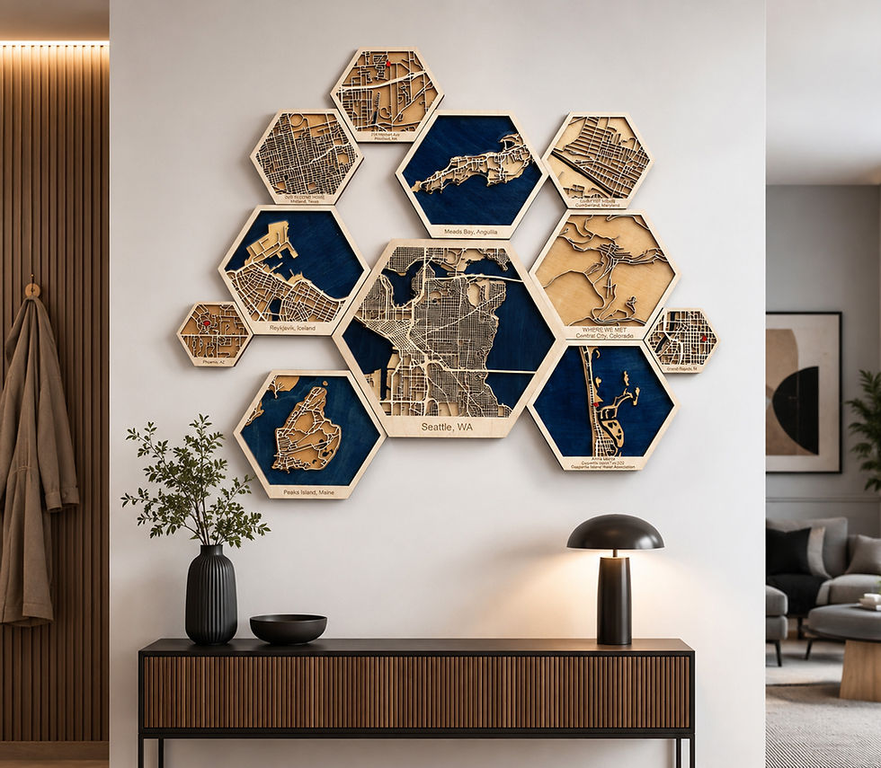 Hexagon Personalized Wood City Map