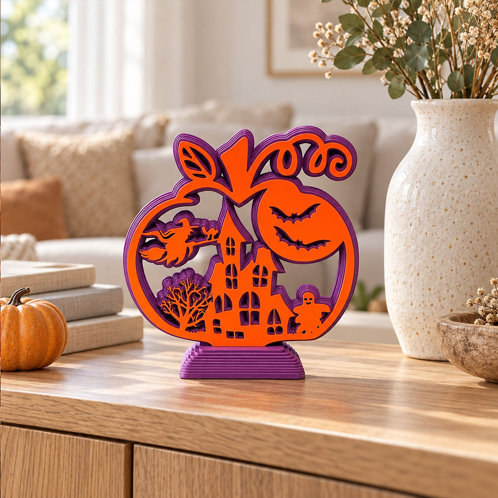 Perili Ev Figürlü Katmanlı Ahşap Balkabağı – Halloween Dekoru