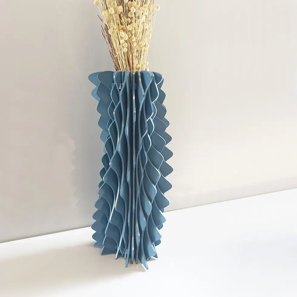 Handmade Wavy Blue Wooden Floor Vase